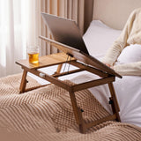 Maxbell Folding Table Rectanglar Laptop Lap Table for Bedroom Small Space and Living Room Brown Small