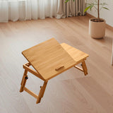Maxbell Folding Table Rectanglar Laptop Lap Table for Bedroom Small Space and Living Room Light Brown Small