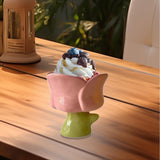 Maxbell Ice Cream Cup Ceramic Small Cute Milkshake Glasses for Milkshakes Milk Salad Pink Tulip Cup
