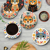 Maxbell 6x Wooden Cute Cat Coasters Desktop Table Protection for Bar Farmhouse Decor