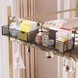 Maxbell Bedside Hanging Storage Basket Rustproof Beside Shelf for Bedroom Home Black with Hooks