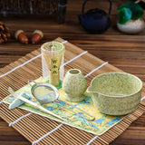 Maxbell 7Pcs Matcha Whisk Set Japanese Utensils Gift Handcrafted Making Tools Sifter Yellow Green
