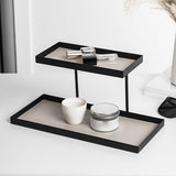 Maxbell Double Layer Vanity Organizer Tray Round Shelf for Bedroom Entryway Tabletop Beige