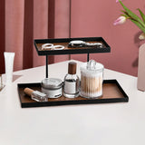 Maxbell Double Layer Vanity Organizer Tray Round Shelf for Bedroom Entryway Tabletop Brown