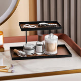 Maxbell Double Layer Vanity Organizer Tray Round Shelf for Bedroom Entryway Tabletop Brown