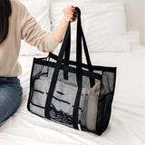 Maxbell Mesh Shower Tote Bag Basket Bath Organizer for Swimming Bathroom Beach Black