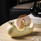 Maxbell Ceramic Coil Holder Snail Statue Cute Incense Burner for Picnic Bedroom Deck White