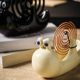 Maxbell Ceramic Coil Holder Snail Statue Cute Incense Burner for Picnic Bedroom Deck White