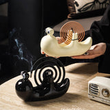 Maxbell Ceramic Coil Holder Snail Statue Cute Incense Burner for Picnic Bedroom Deck Black