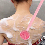 Maxbell Shower Brush Double Side Silicone Bristles Back Scrubber for Household Elder Pink