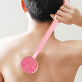 Maxbell Shower Brush Double Side Silicone Bristles Back Scrubber for Household Elder Pink