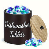 Maxbell Dishwasher Pod Container Dustproof Wood Organizer for Wash Room Dorm Desktop Black