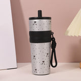 Maxbell Insulated Bottle Thermal Cup Cute Drinking Bottle for Travel Office Sports Silver and Black