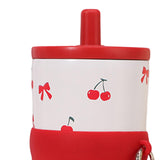 Maxbell Insulated Bottle Thermal Cup Cute Drinking Bottle for Travel Office Sports White and Red