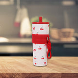 Maxbell Insulated Bottle Thermal Cup Cute Drinking Bottle for Travel Office Sports White and Red