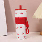 Maxbell Insulated Bottle Thermal Cup Cute Drinking Bottle for Travel Office Sports White and Red