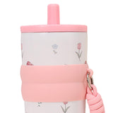 Maxbell Insulated Bottle Thermal Cup Cute Drinking Bottle for Travel Office Sports White and Pink