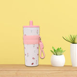 Maxbell Insulated Bottle Thermal Cup Cute Drinking Bottle for Travel Office Sports White and Pink