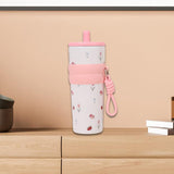 Maxbell Insulated Bottle Thermal Cup Cute Drinking Bottle for Travel Office Sports White and Pink