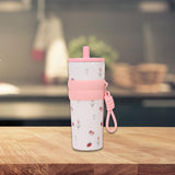 Maxbell Insulated Bottle Thermal Cup Cute Drinking Bottle for Travel Office Sports White and Pink