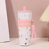 Maxbell Insulated Bottle Thermal Cup Cute Drinking Bottle for Travel Office Sports White and Pink