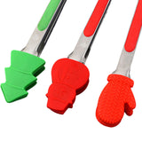 Maxbell 3Pcs Christmas Food Tongs Multipurpose Silicone Clips for Buffet Salad Steak
