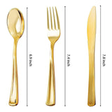 Maxbell Gold Plastic Silverware Heavy Duty Dinnerware Utensils Set for Wedding Party