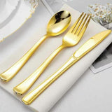 Maxbell Gold Plastic Silverware Heavy Duty Dinnerware Utensils Set for Wedding Party