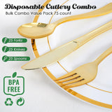 Maxbell Gold Plastic Silverware Heavy Duty Dinnerware Utensils Set for Wedding Party