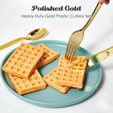 Maxbell Gold Plastic Silverware Heavy Duty Dinnerware Utensils Set for Wedding Party