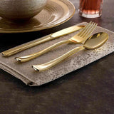 Maxbell Gold Plastic Silverware Heavy Duty Dinnerware Utensils Set for Wedding Party