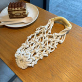 Maxbell Handwoven Drink Carrier Coffee Beverage Woven Rope Cup Holder White Yellow