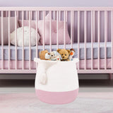 Maxbell Woven Basket Portable Comfortable Handle Toy Bin for Bedroom Kitchen Shelves Pink