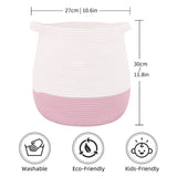 Maxbell Woven Basket Portable Comfortable Handle Toy Bin for Bedroom Kitchen Shelves Pink