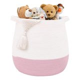 Maxbell Woven Basket Portable Comfortable Handle Toy Bin for Bedroom Kitchen Shelves Pink