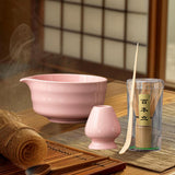 Maxbell Japanese Matcha Whisk Set Tools Matcha Bowl Set for Dining Room Kitchen Home Pink