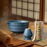 Maxbell Japanese Matcha Whisk Set Tools Matcha Bowl Set for Dining Room Kitchen Home Dark Blue