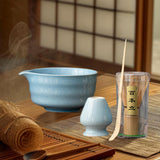 Maxbell Japanese Matcha Whisk Set Tools Matcha Bowl Set for Dining Room Kitchen Home Blue