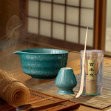 Maxbell Japanese Matcha Whisk Set Tools Matcha Bowl Set for Dining Room Kitchen Home Dark Green