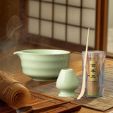 Maxbell Japanese Matcha Whisk Set Tools Matcha Bowl Set for Dining Room Kitchen Home Green
