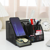 Maxbell Mesh Pen Holder Multipurpose Sturdy 6 Compartments for Office Classroom Pens black