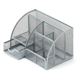 Maxbell Mesh Pen Holder Multipurpose Sturdy 6 Compartments for Office Classroom Pens silver