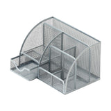 Maxbell Mesh Pen Holder Multipurpose Sturdy 6 Compartments for Office Classroom Pens silver