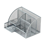 Maxbell Mesh Pen Holder Multipurpose Sturdy 6 Compartments for Office Classroom Pens silver