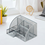 Maxbell Mesh Pen Holder Multipurpose Sturdy 6 Compartments for Office Classroom Pens silver