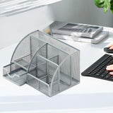 Maxbell Mesh Pen Holder Multipurpose Sturdy 6 Compartments for Office Classroom Pens silver
