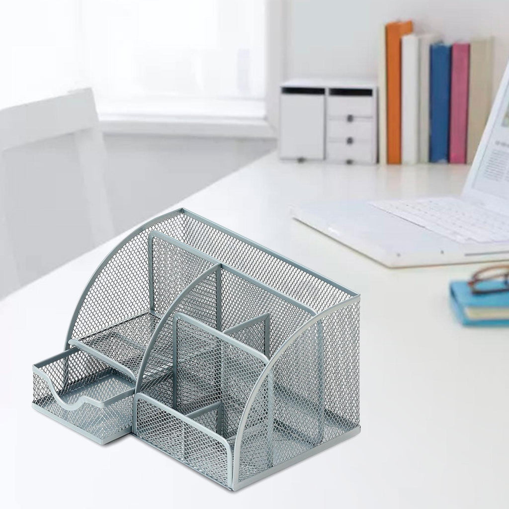 Maxbell Mesh Pen Holder Multipurpose Sturdy Compartments for Office  Classroom Pens silver