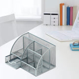 Maxbell Mesh Pen Holder Multipurpose Sturdy 6 Compartments for Office Classroom Pens silver