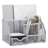 Maxbell Mesh Pen Holder Multipurpose Sturdy 6 Compartments for Office Classroom Pens silver