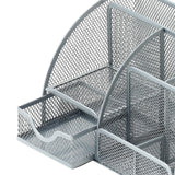 Maxbell Mesh Pen Holder Multipurpose Sturdy 6 Compartments for Office Classroom Pens silver